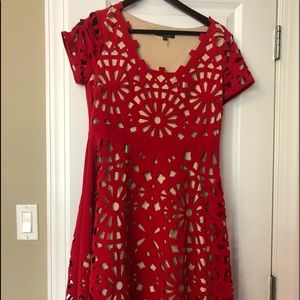 Knee length, red cutout dress with nude lining